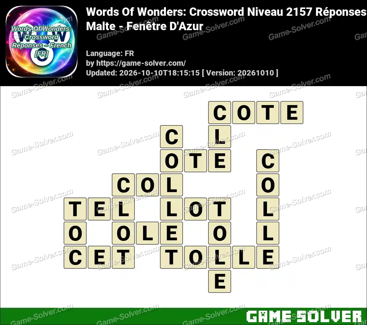Words Of Wonders: Crossword Niveau 2157 Réponses – Malte – Fenêtre D’Azur